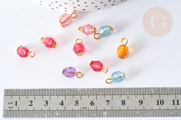 Pendentif Rond Acrylique couleur mixte fer doré 13~13,5mm, perle acrylique, X10 (G7882)