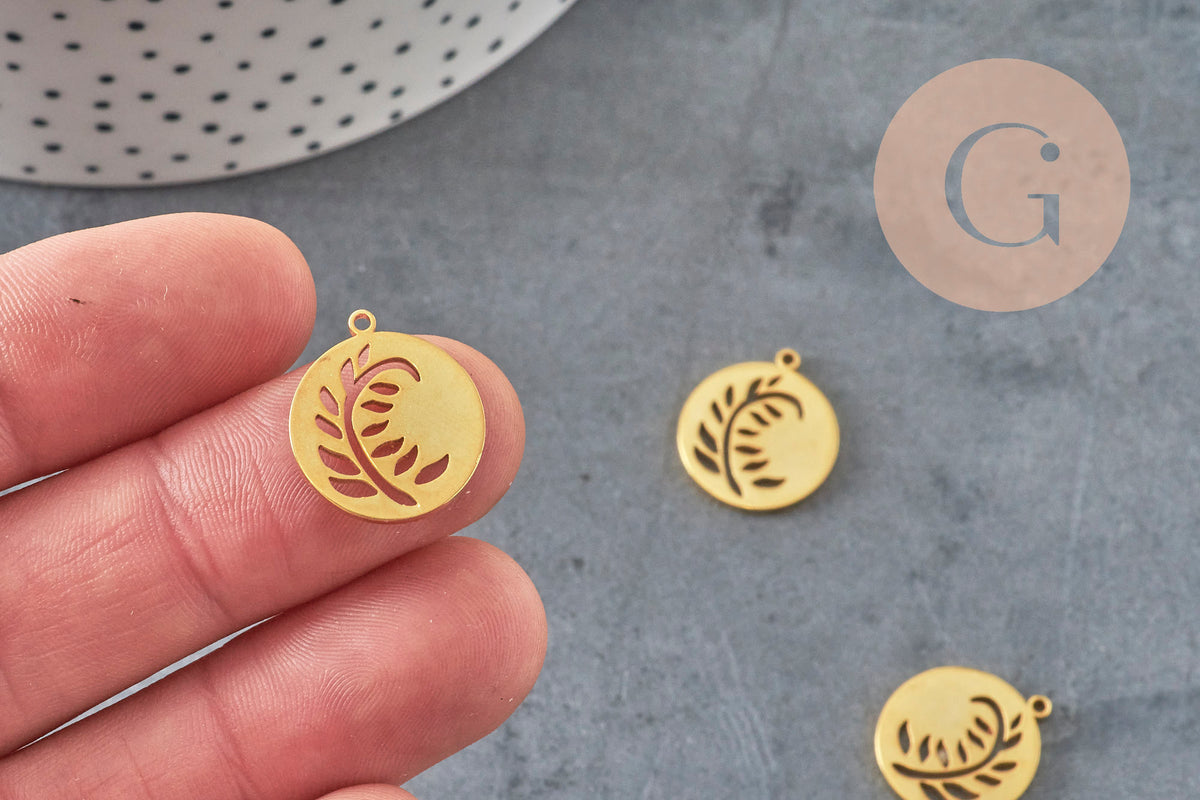 Pendentif Rond plat feuille acier 201 inoxydable doré PVD 18mm, x1 (G7973)-Breloques et pendentifs-Gingerlily Perles