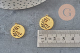 Pendentif Rond plat feuille acier 201 inoxydable doré PVD 18mm, x1 (G7973)-Breloques et pendentifs-Gingerlily Perles