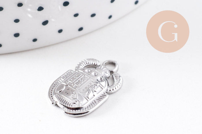 Pendentif Scarabée Egyptien acier 304 inoxydable IP platine 20.5mm, x1 (G10080)