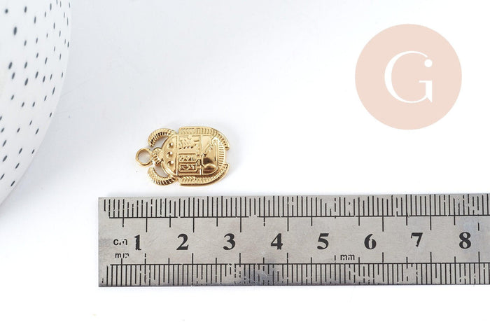 Pendentif Scarabée Egyptien acier 304 inoxydable doré IP 20.5mm, x1 (G8995)