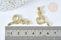 Pendentif Serpent zamac doré clair 30,5mm, serpent doré pour création bijoux, x1 G7412