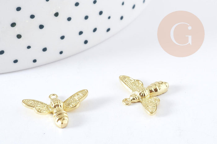 Pendentif abeille laiton doré 19mm, x2 (G1466)