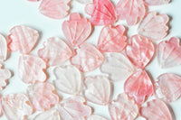 Pendentif acétate feuille rose paillettes, perles plastique,connecteur feuille plastique 15mm x10 (G4015)