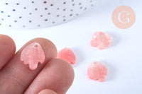 Pendentif acétate feuille rose paillettes, perles plastique,connecteur feuille plastique 15mm x10 (G4015)