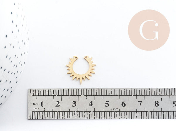 Pendentif acier 201 inoxydable doré soleil 19.5mm, x1 (G6149)