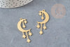 Pendentif acier 304 inoxydable doré lune et étoiles 41.5mm, x1 (G6153)