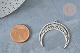 Pendentif acier argenté lune et étoiles 31mm, x1 (G8189)