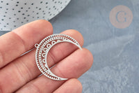 Pendentif acier argenté lune et étoiles 31mm, x1 (G8189)