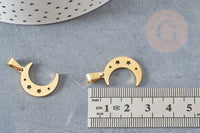 Pendentif acier doré lune et étoiles 20mm, breloque doré, acier inoxydable doré, pendentif sans nickel, x1 G6160