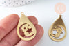 Pendentif acier doré lune étoile 38mm, breloque doré, acier inoxydable doré, pendentif sans nickel, x1 (G6347)