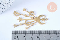 Pendentif acier doré lunes et étoiles 53mm, breloque doré, acier inoxydable doré, pendentif sans nickel, x1 G6385
