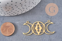 Pendentif acier dore lunes géométriques, breloque doré, acier inoxydable doré, pendentif sans nickel,création bijoux,47mm, x1 G5695