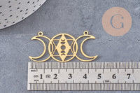Pendentif acier dore lunes géométriques, breloque doré, acier inoxydable doré, pendentif sans nickel,création bijoux,47mm, x1 G5695