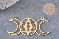 Pendentif acier dore lunes géométriques, breloque doré, acier inoxydable doré, pendentif sans nickel,création bijoux,47mm, x1 G5695