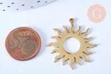 Pendentif acier inoxydable 304 doré soleil 32.5mm, x1 (G6148)
