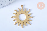 Pendentif acier inoxydable 304 doré soleil 32.5mm, x1 (G6148)