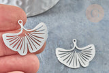 Pendentif acier inoxydable platine feuille gingko 23mm, x1 (G7610)