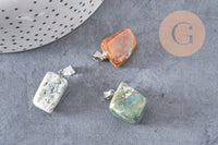 Pendentif agate indienne naturelle support acier inoxydable platine 35mm,Pendentif bijoux pierre naturelle, ,création bijoux pierre x1 G5506