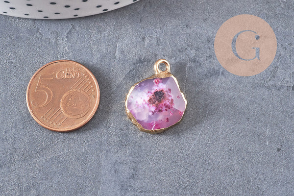 Pendentif agate rose, pendentif pierre, agate naturelle, support doré, création bijoux, pierre naturelle, 17-22mm, x1,G2528