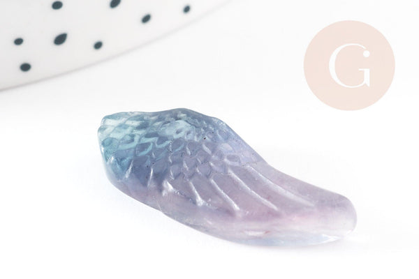 Pendentif aile fluorite, pendentif en pierre naturelle, fluorite naturel pour création bijoux 31mm, x1 (G4045)