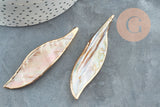 Pendentif aile nacre naturelle doré 69-73mm, x2 (G3872)