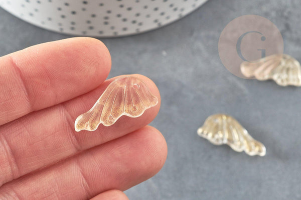 Pendentif aile verre beige or 24.5mm, pendentif verre pour création boucles et colliers x10 G5831