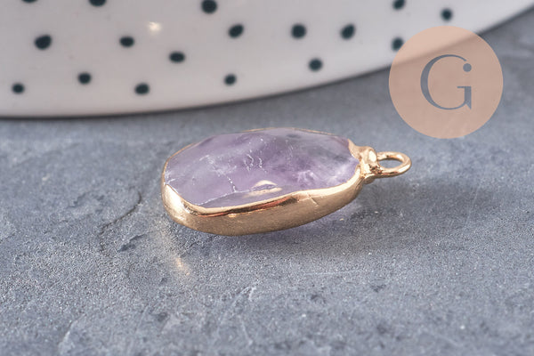 Pendentif améthyste violette, fournitures créatives, pendentif pierre, support doré, 25mm, x1 G1044