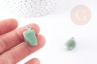 Pendentif aventurine verte naturelle roulé acier inoxydable platine 15-35mm, x1 (G4403)