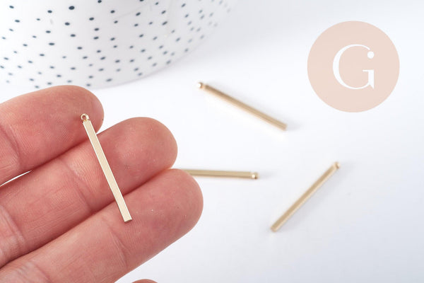 Pendentif barre rectangulaire laiton doré 16K 30mm, x2 (G8320)