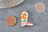 Pendentif botte de cow-boy fleurs acier 304 inoxydable doré IP 33mm, x1 (G11244)