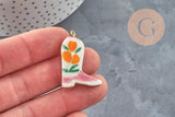 Pendentif botte de cow-boy fleurs acier 304 inoxydable doré IP 33mm, x1 (G11244)