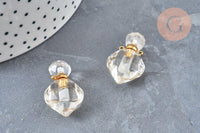 Pendentif bouteille parfum cristal de roche naturel laiton doré 27mm, x1 (G6736)