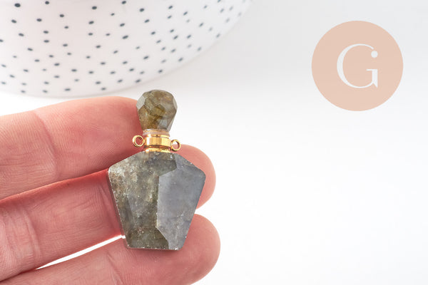Pendentif bouteille parfum labradorite naturelle 37mm, x1 (G3019)