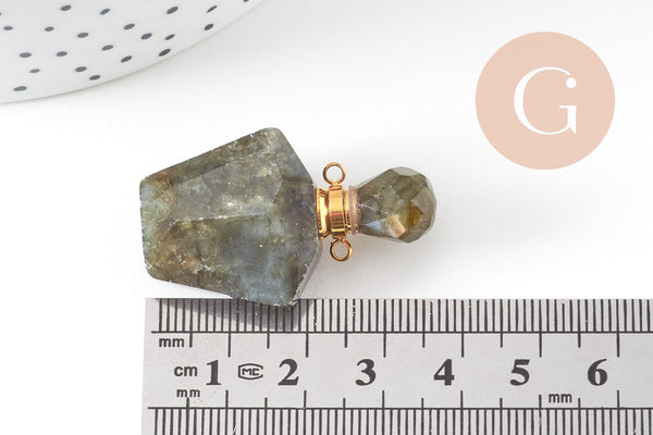 Pendentif bouteille parfum labradorite naturelle 37mm, x1 (G3019)