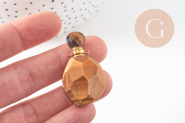Pendentif bouteille parfum œil de tigre naturelle 39mm, x1 (G5226)
