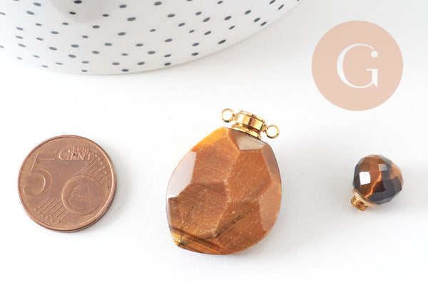 Pendentif bouteille parfum œil de tigre naturelle 39mm, x1 (G5226)