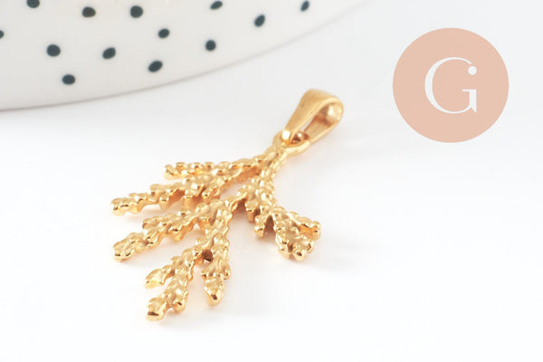 Pendentif branche de corail acier 201 inoxydable doré IP 34mm, création bijoux résistants x1 G9671