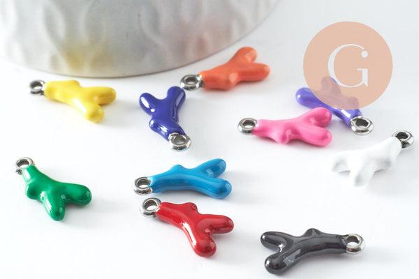 Pendentif branche de corail acier 304 inoxydable platine multicolore 18.5mm, x1 G9811