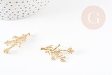 Pendentif branche feuille laiton doré 18K 37.5mm, x1 (G3566)