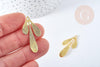 Pendentif branche feuille laiton doré brossé 35.5mm,création bijoux motif végétal, x2 (G8736)
