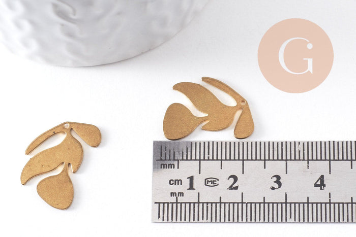 Pendentif branche feuille laiton,breloque laiton brut,feuille laurier bijoux,pendentif laiton brut 21.5x15mm, x2 (G3238)