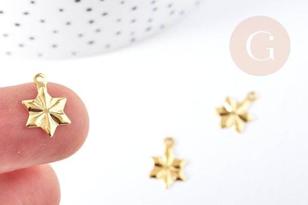 Pendentif breloque étoile acier 304 doré inoxydable 14mm, x1 (G8813)