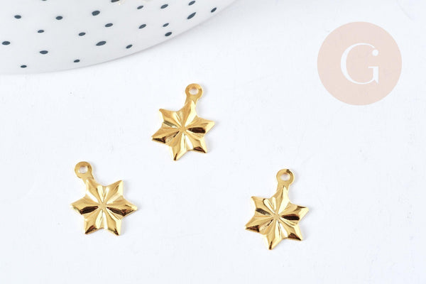 Pendentif breloque étoile acier 304 doré inoxydable 14mm, x1 (G8813)