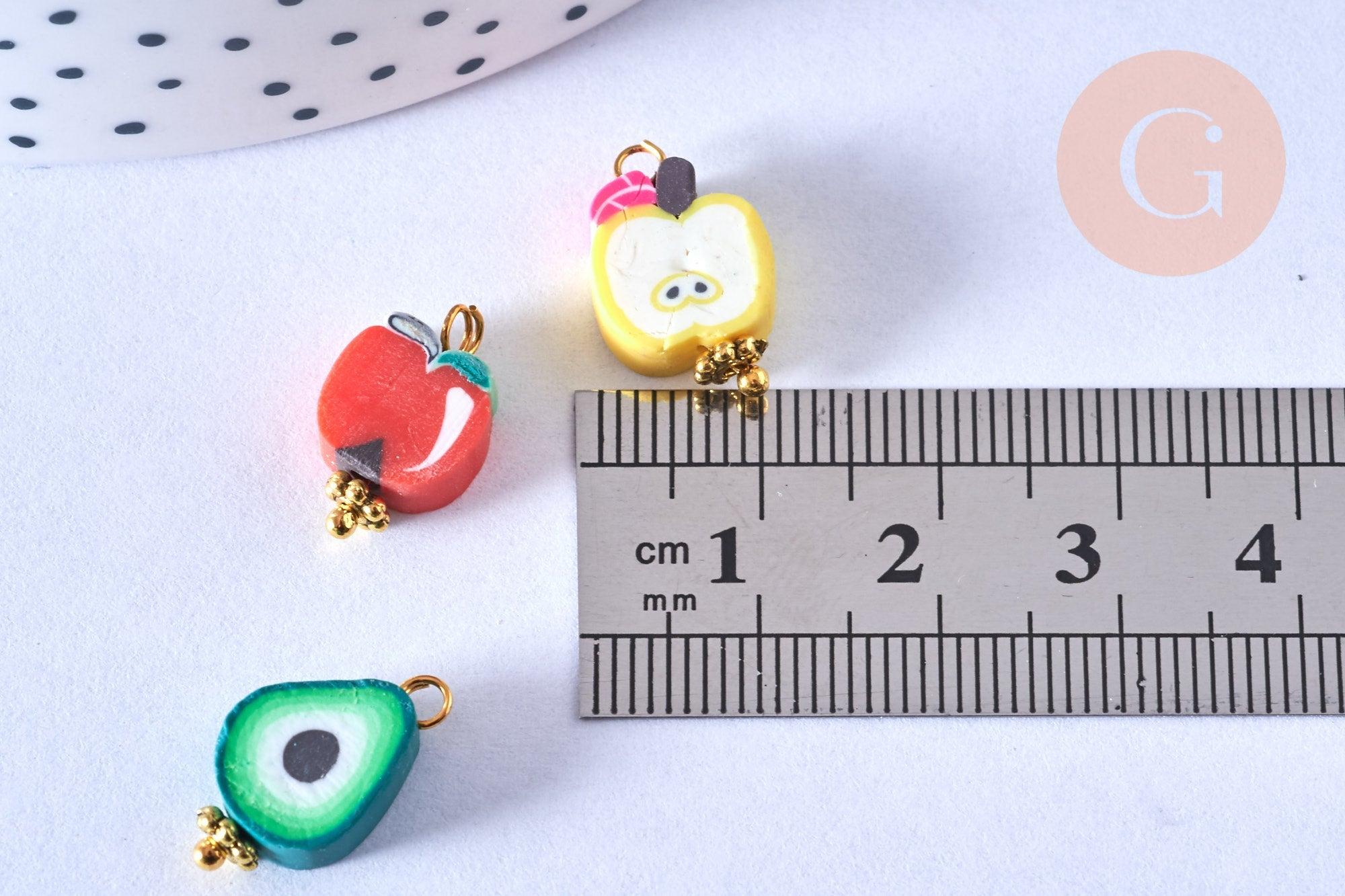 Pendentif breloque fruits polymère multicolore 12-17mm, perles colorées et estivales pour créer des bijoux fantaisie, x10 (G6689)