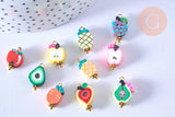 Pendentif breloque fruits polymère multicolore 12-17mm, perles colorées et estivales pour créer des bijoux fantaisie, x10 (G6689)