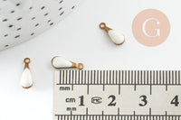 Pendentif breloque goutte laiton brut émail blanc 11mm, x10 (G0808)