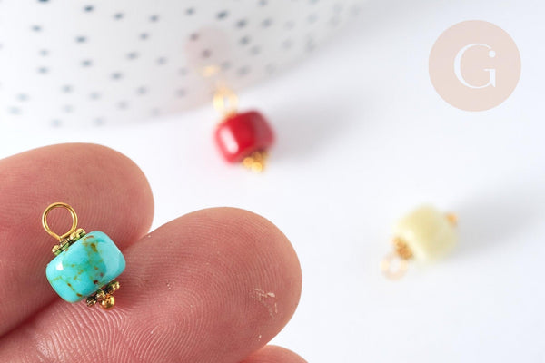 Pendentif breloque pierre naturelle zamac doré 14.5mm,x1 (G7302)