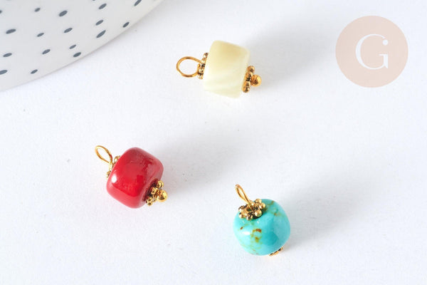 Pendentif breloque pierre naturelle zamac doré 14.5mm,x1 (G7302)