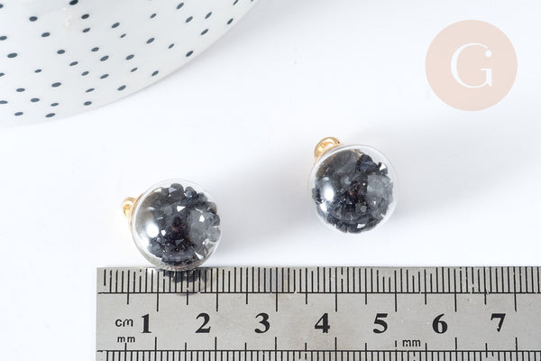 Pendentif bulle verre transparent cristal noir 22mm, x1 (G8101)